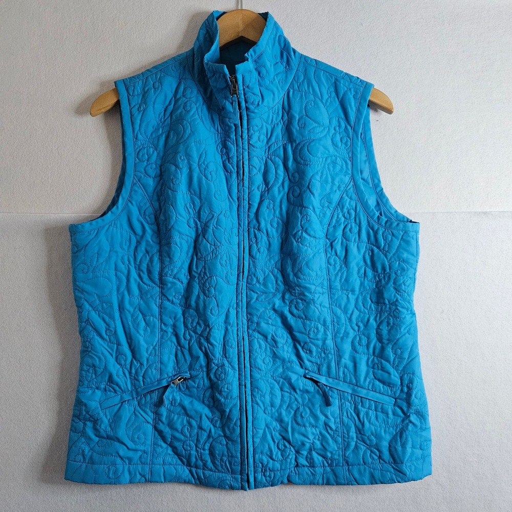 Zenergy by‎ Chicos Blue Quilted Swirl Zip Up Vest Womens Size 2 Large Pockets